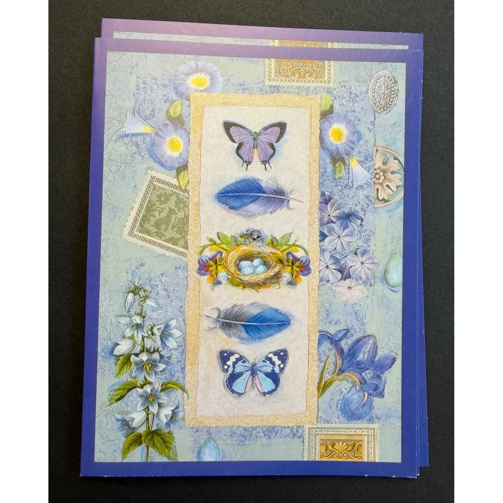 New Seasons Butterfly Note Cards Set 16 Blank Stationery Blue Envelopes Boxed